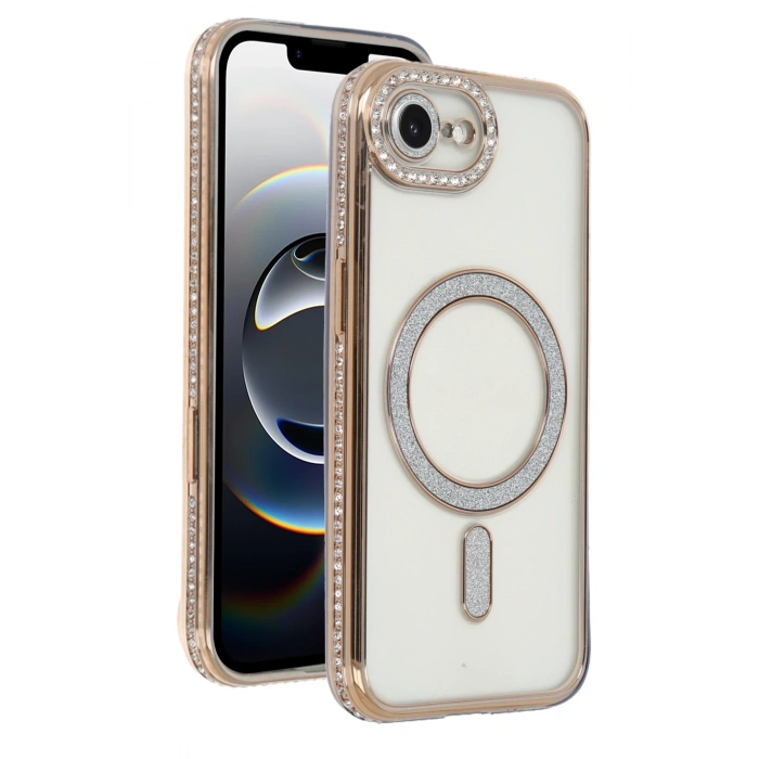 Mey İthalat®   iPhone 16E Joke Simli Magneticsafe Kılıf - Gold