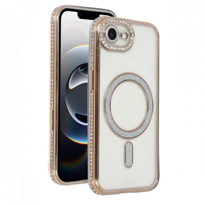 Mey İthalat®   iPhone 16E Joke Simli Magneticsafe Kılıf - Gold