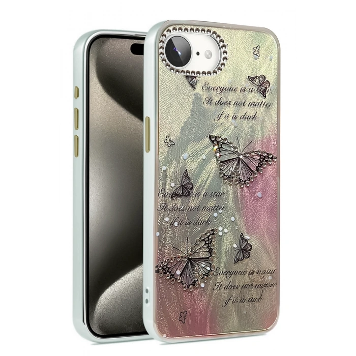 Mey İthalat®   iPhone 16E Kılıf Blade Aynalı Desenli Kapak - Desen 6