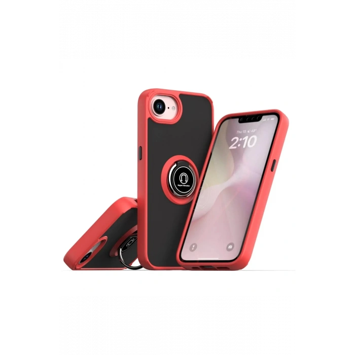 Mey İthalat®   iPhone 16E Kılıf Montreal Yüzüklü Silikon Kapak - Kırmızı