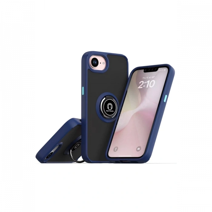 Mey İthalat®   iPhone 16E Kılıf Montreal Yüzüklü Silikon Kapak - Lacivert