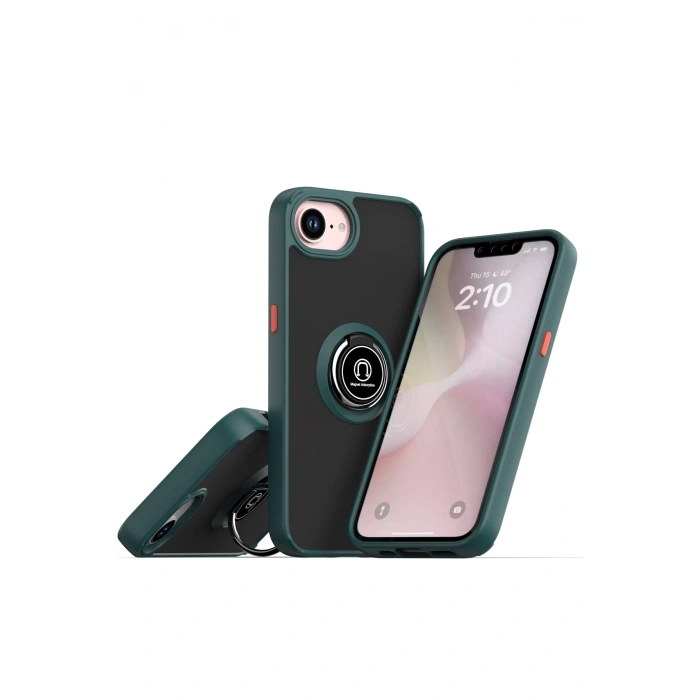 Mey İthalat®   iPhone 16E Kılıf Montreal Yüzüklü Silikon Kapak - Yeşil