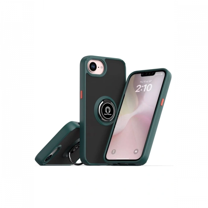Mey İthalat®   iPhone 16E Kılıf Montreal Yüzüklü Silikon Kapak - Yeşil