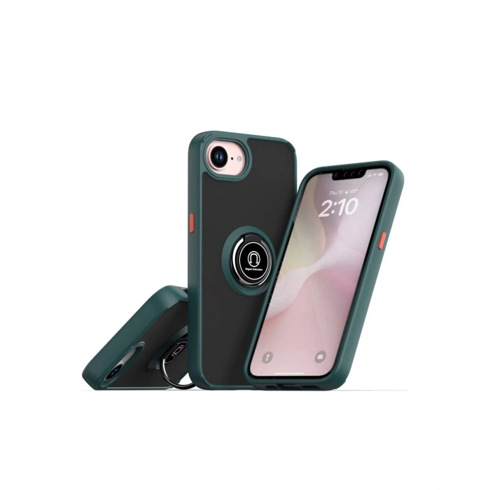 Mey İthalat®   iPhone 16E Kılıf Montreal Yüzüklü Silikon Kapak - Yeşil
