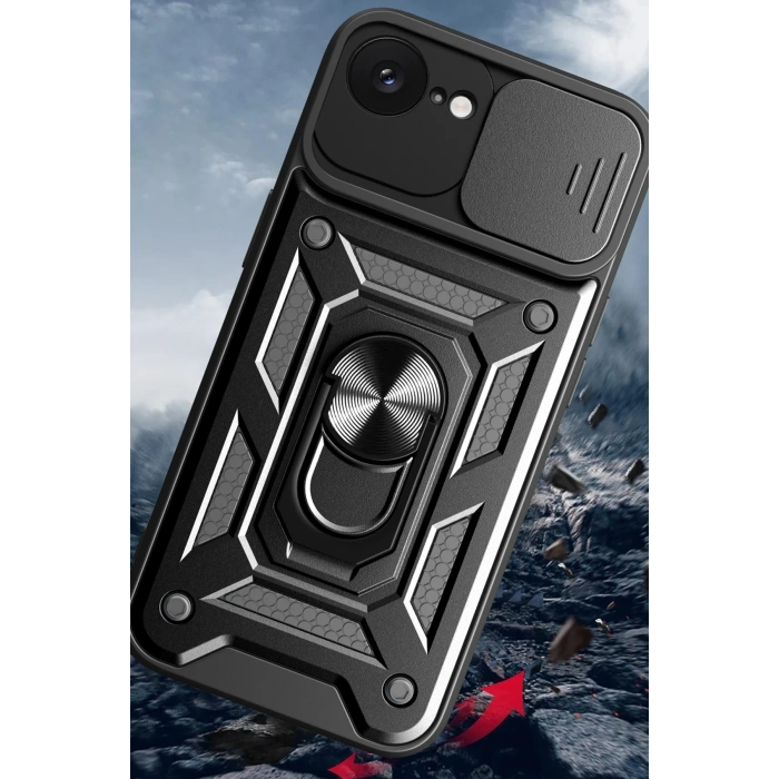 Mey İthalat®   iPhone 16E Kılıf Pars Lens Yüzüklü Silikon - Yeşil