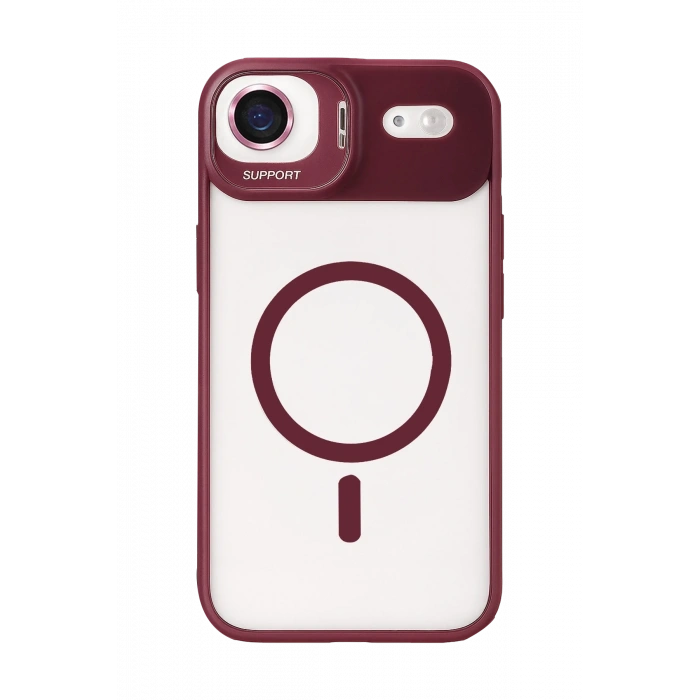 Mey İthalat®   iPhone 17 Air Remim Lensli Magsafe Standlı Kapak - Bordo