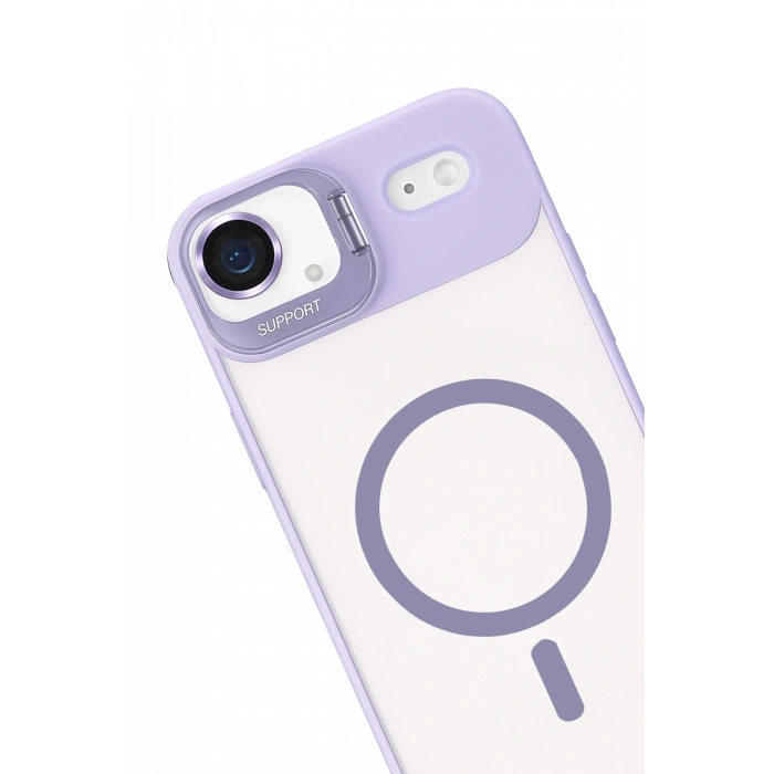 Mey İthalat®   iPhone 17 Air Remim Lensli Magsafe Standlı Kapak - Lila
