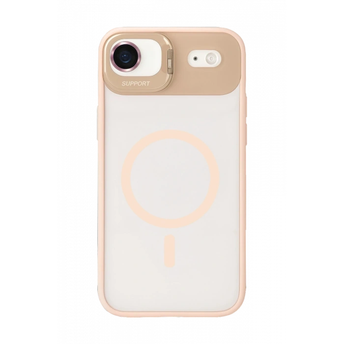 Mey İthalat®   iPhone 17 Air Remim Lensli Magsafe Standlı Kapak - Pembe