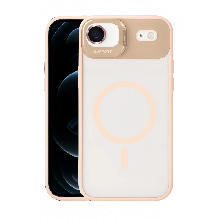 Mey İthalat®   iPhone 17 Air Remim Lensli Magsafe Standlı Kapak - Pembe
