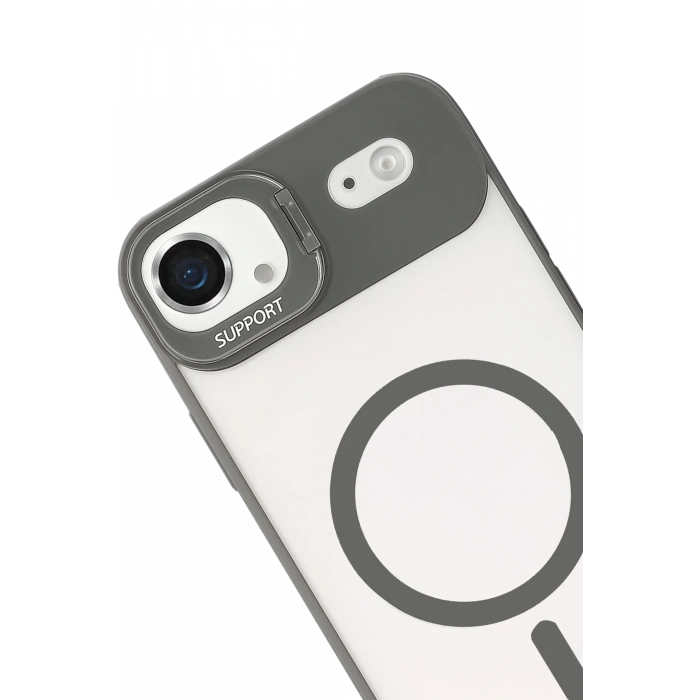 Mey İthalat®   iPhone 17 Air Remim Lensli Magsafe Standlı Kapak - Titan Gri