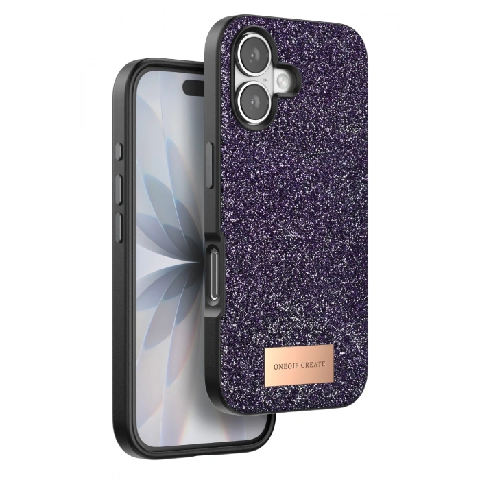Mey İthalat®   iPhone 17 Bright Simli Kapak - Derin Mor