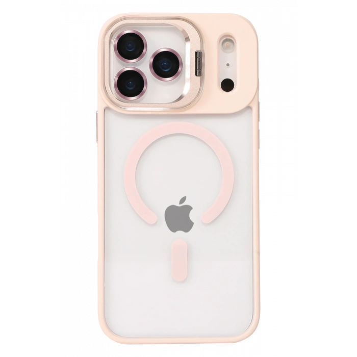 Mey İthalat®   iPhone 17 Pro Max Remim Lensli Magsafe Standlı Kapak - Pembe