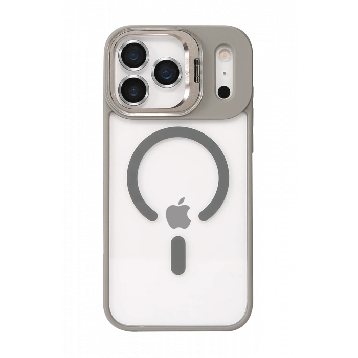 Mey İthalat®   iPhone 17 Pro Max Remim Lensli Magsafe Standlı Kapak - Titan Gri