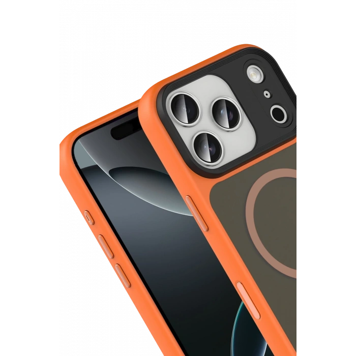Mey İthalat®   iPhone 17 Pro Megane Magsafe Kapak - Turuncu