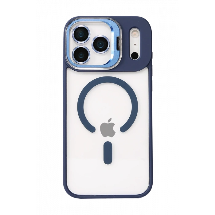 Mey İthalat®   iPhone 17 Pro Remim Lensli Magsafe Standlı Kapak - Lacivert
