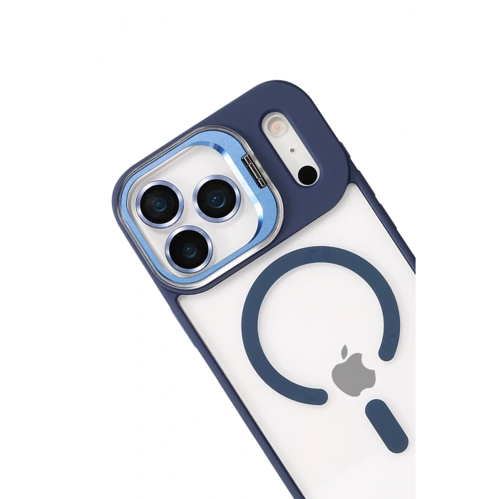 Mey İthalat®   iPhone 17 Pro Remim Lensli Magsafe Standlı Kapak - Lacivert