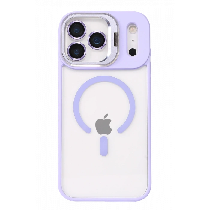 Mey İthalat®   iPhone 17 Pro Remim Lensli Magsafe Standlı Kapak - Lila