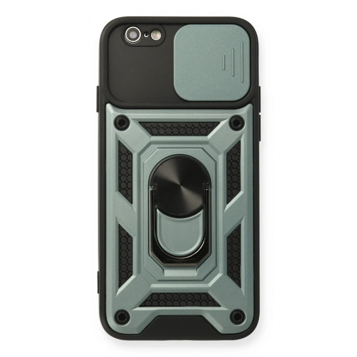 Mey İthalat®   iPhone 6 Kılıf Pars Lens Yüzüklü Silikon - Yeşil