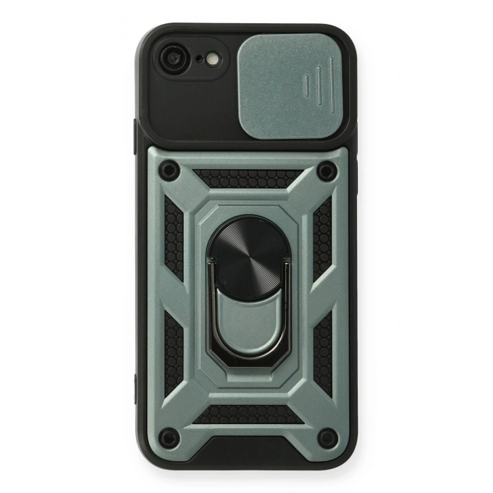 Mey İthalat®   iPhone 7 Kılıf Pars Lens Yüzüklü Silikon - Yeşil