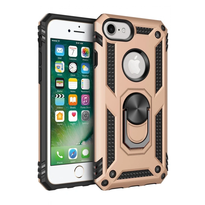 Mey İthalat®   iPhone 7 Kılıf Sofya Yüzüklü Silikon Kapak - Gold