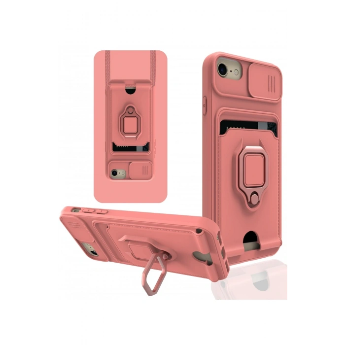 Mey İthalat®   iPhone 7 Kılıf Zuma Kartvizitli Yüzüklü Silikon - Pembe