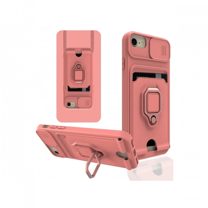Mey İthalat®   iPhone 7 Kılıf Zuma Kartvizitli Yüzüklü Silikon - Pembe