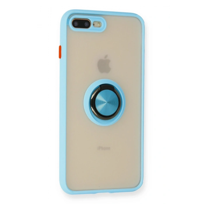 Mey İthalat®   iPhone 7 Plus Kılıf Montreal Yüzüklü Silikon Kapak - Buz Mavi