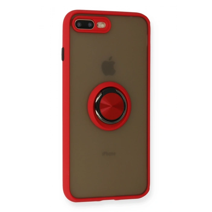 Mey İthalat®   iPhone 7 Plus Kılıf Montreal Yüzüklü Silikon Kapak - Kırmızı