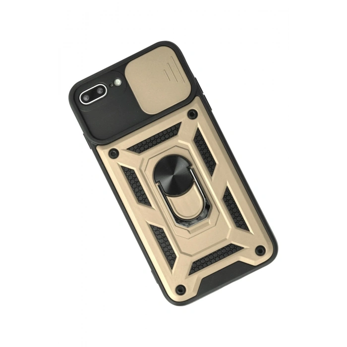 Mey İthalat®   iPhone 7 Plus Kılıf Pars Lens Yüzüklü Silikon - Gold