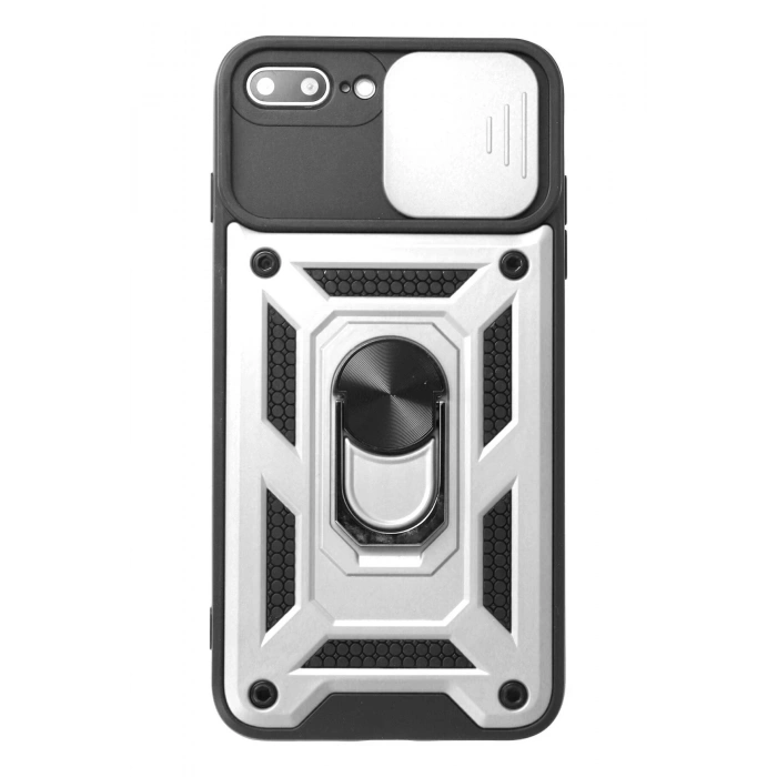 Mey İthalat®   iPhone 7 Plus Kılıf Pars Lens Yüzüklü Silikon - Gümüş