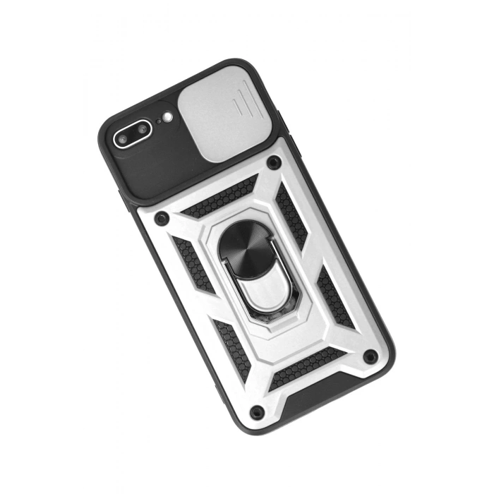 Mey İthalat®   iPhone 7 Plus Kılıf Pars Lens Yüzüklü Silikon - Gümüş