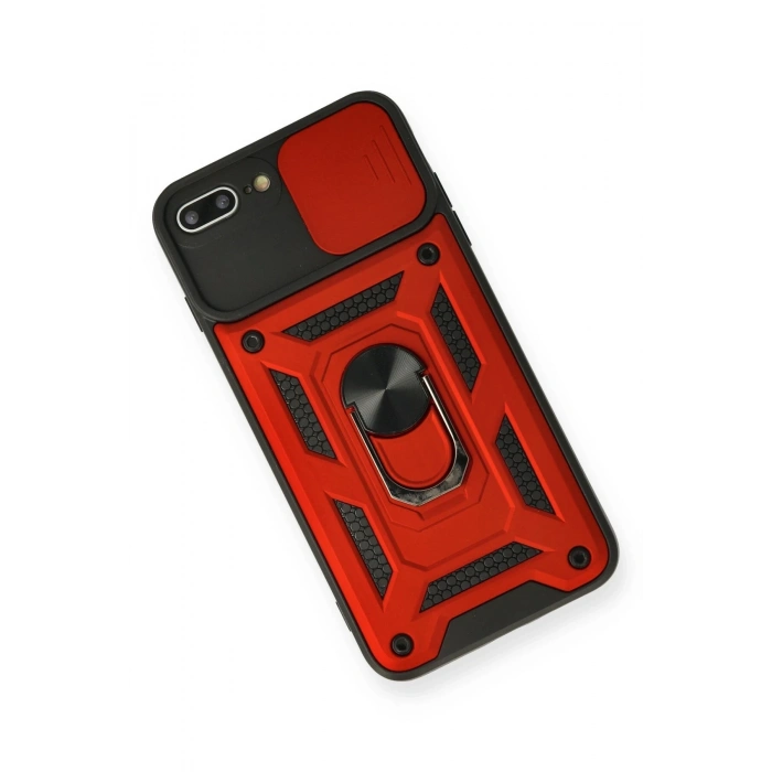 Mey İthalat®   iPhone 7 Plus Kılıf Pars Lens Yüzüklü Silikon - Kırmızı