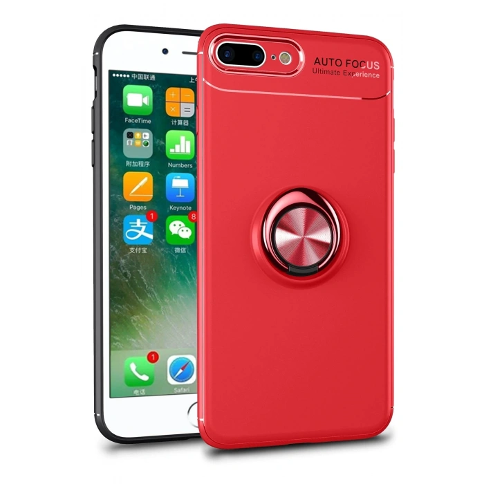 Mey İthalat®   iPhone 7 Plus Kılıf Range Yüzüklü Silikon - Kırmızı