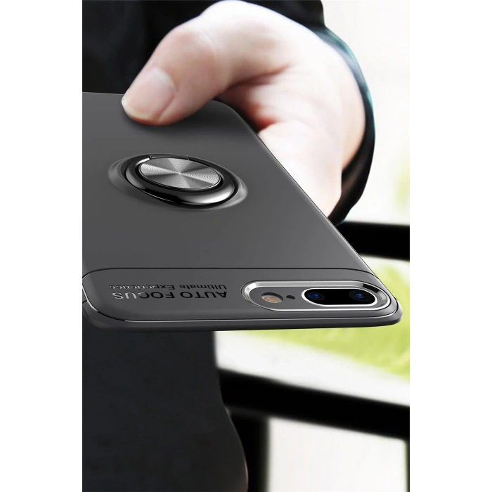 Mey İthalat®   iPhone 7 Plus Kılıf Range Yüzüklü Silikon - Kırmızı