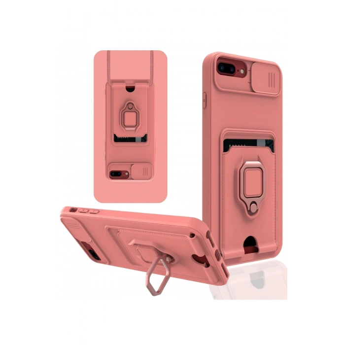 Mey İthalat®   iPhone 7 Plus Kılıf Zuma Kartvizitli Yüzüklü Silikon - Pembe