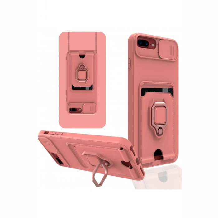 Mey İthalat®   iPhone 7 Plus Kılıf Zuma Kartvizitli Yüzüklü Silikon - Pembe