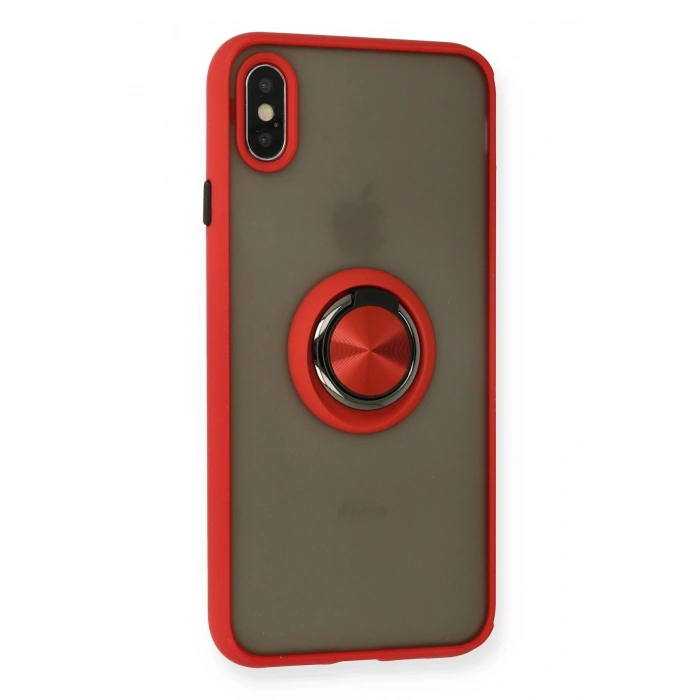 Mey İthalat®   iPhone X Kılıf Montreal Yüzüklü Silikon Kapak - Kırmızı