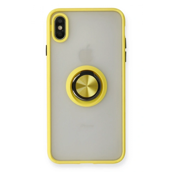 Mey İthalat®   iPhone X Kılıf Montreal Yüzüklü Silikon Kapak - Sarı