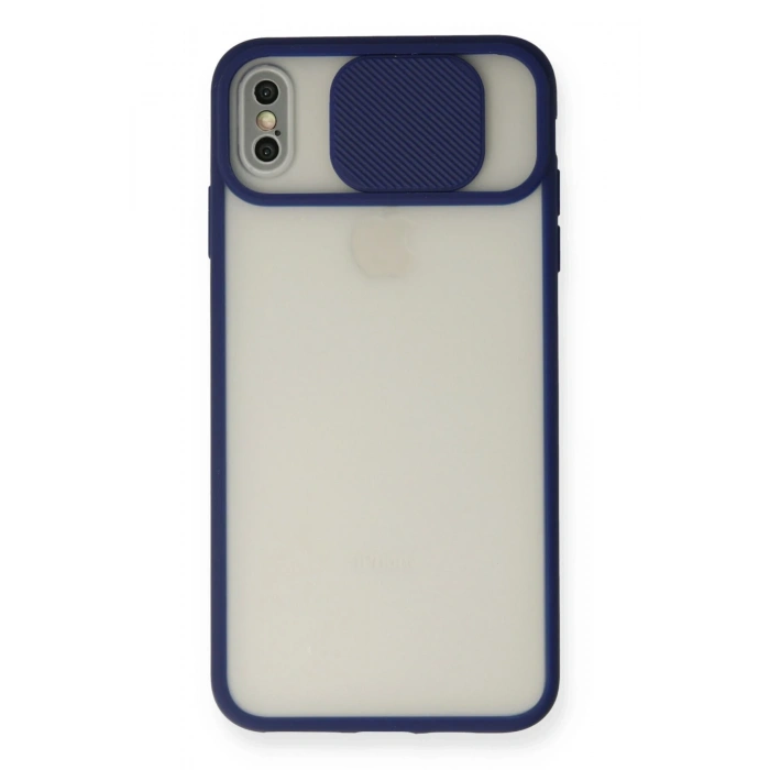Mey İthalat®   iPhone X Kılıf Palm Buzlu Kamera Sürgülü Silikon - Lacivert