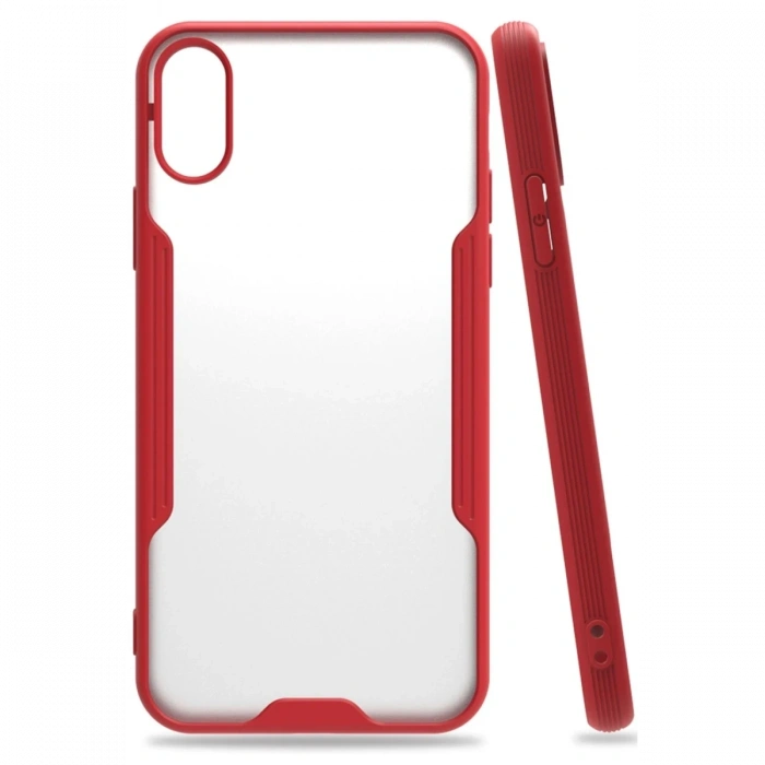 Mey İthalat®   iPhone X Kılıf Platin Silikon - Kırmızı