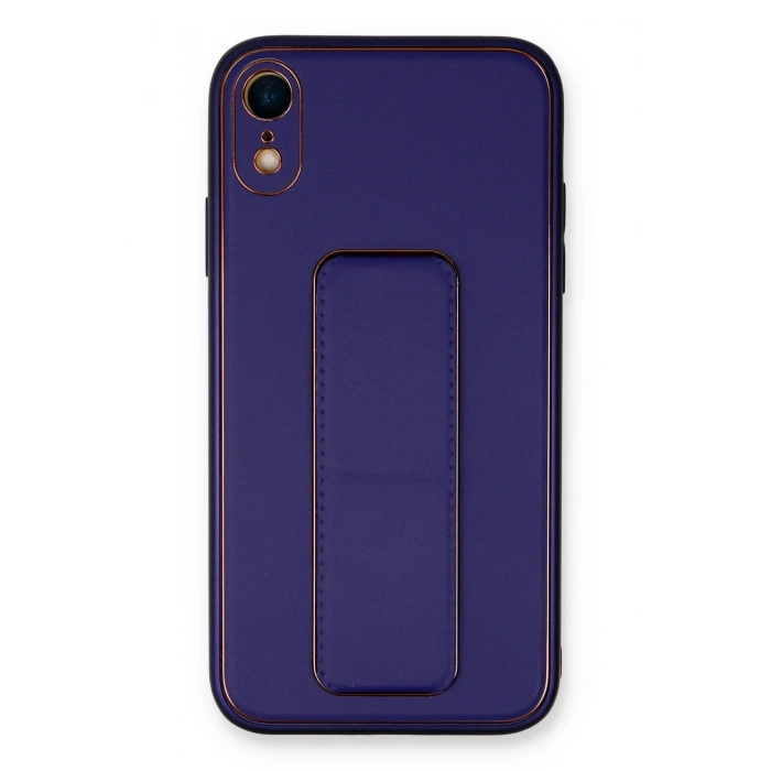 Mey İthalat®   iPhone XR Kılıf Coco Deri Standlı Kapak - Mor