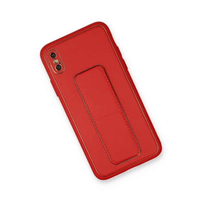 Mey İthalat®   iPhone XS Max Kılıf Coco Deri Standlı Kapak - Kırmızı