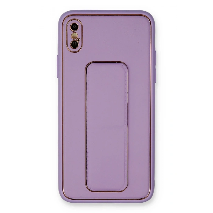 Mey İthalat®   iPhone XS Max Kılıf Coco Deri Standlı Kapak - Koyu Lila