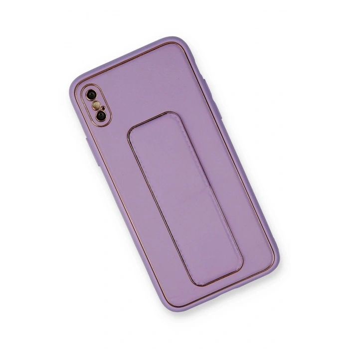 Mey İthalat®   iPhone XS Max Kılıf Coco Deri Standlı Kapak - Koyu Lila