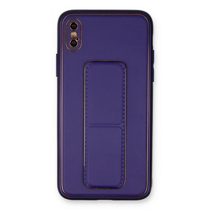 Mey İthalat®   iPhone XS Max Kılıf Coco Deri Standlı Kapak - Mor