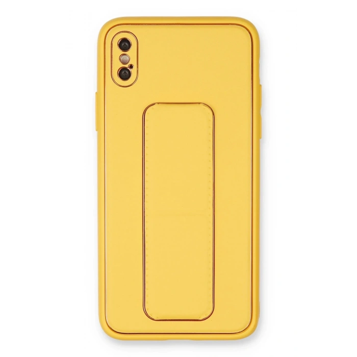 Mey İthalat®   iPhone XS Max Kılıf Coco Deri Standlı Kapak - Sarı