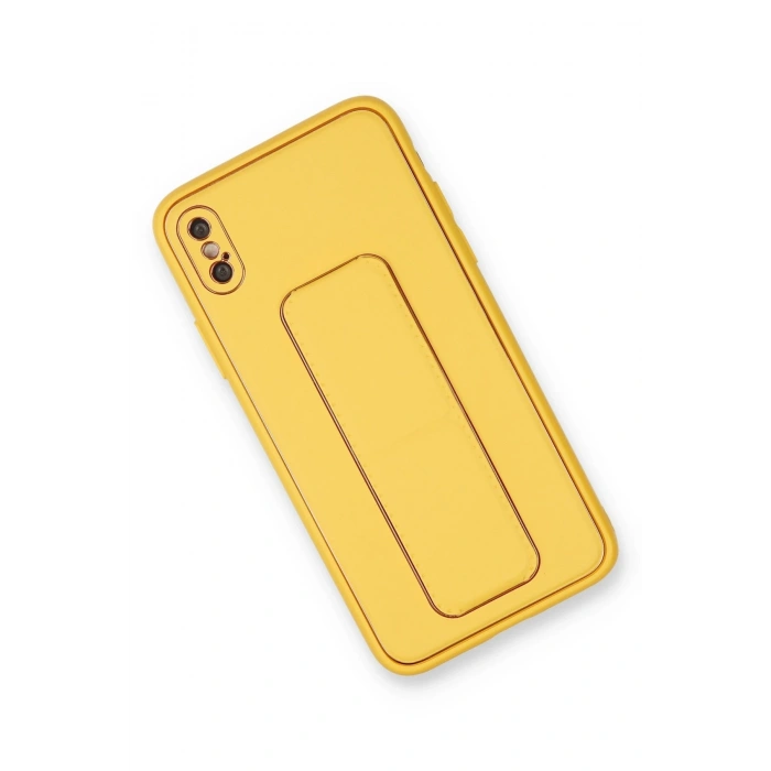Mey İthalat®   iPhone XS Max Kılıf Coco Deri Standlı Kapak - Sarı
