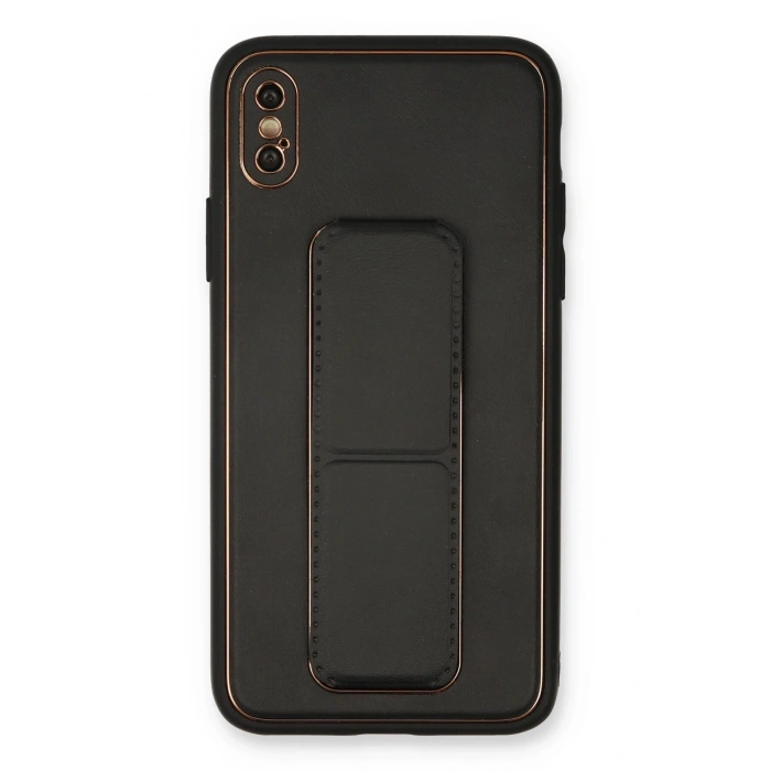Mey İthalat®   iPhone XS Max Kılıf Coco Deri Standlı Kapak - Siyah