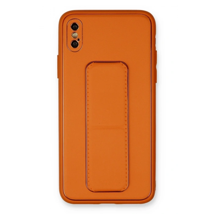 Mey İthalat®   iPhone XS Max Kılıf Coco Deri Standlı Kapak - Turuncu