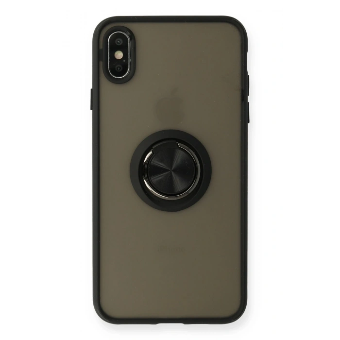 Mey İthalat®   iPhone XS Max Kılıf Montreal Yüzüklü Silikon Kapak - Siyah